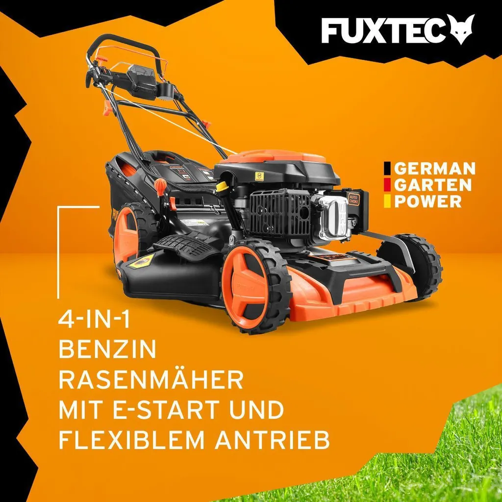 fuxtec benzin rasenmäher fx rm5196espro 196ccm | 51cm | 6ps | mit antrieb + e start + flexspeed | 36kg | 60l | seitenauswurf |ab 1001m² fuxtec benzin rasenmäher fx rm5196espro 196ccm | 51cm | 6ps | mit antrieb + e start + flexspeed | 36kg | 60l | seitenauswurf |ab 1001m²